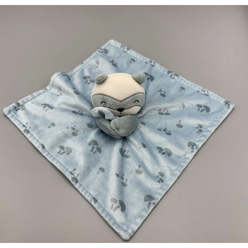 Modern Moments Gerber Raccoon Lovey Mushroom Fleece Blue Minkey Security Blanket